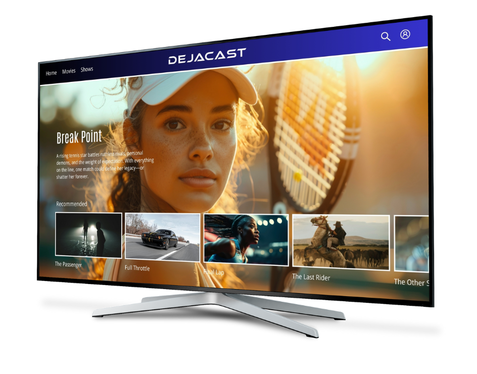 A Dejacast streaming app on a smart TV